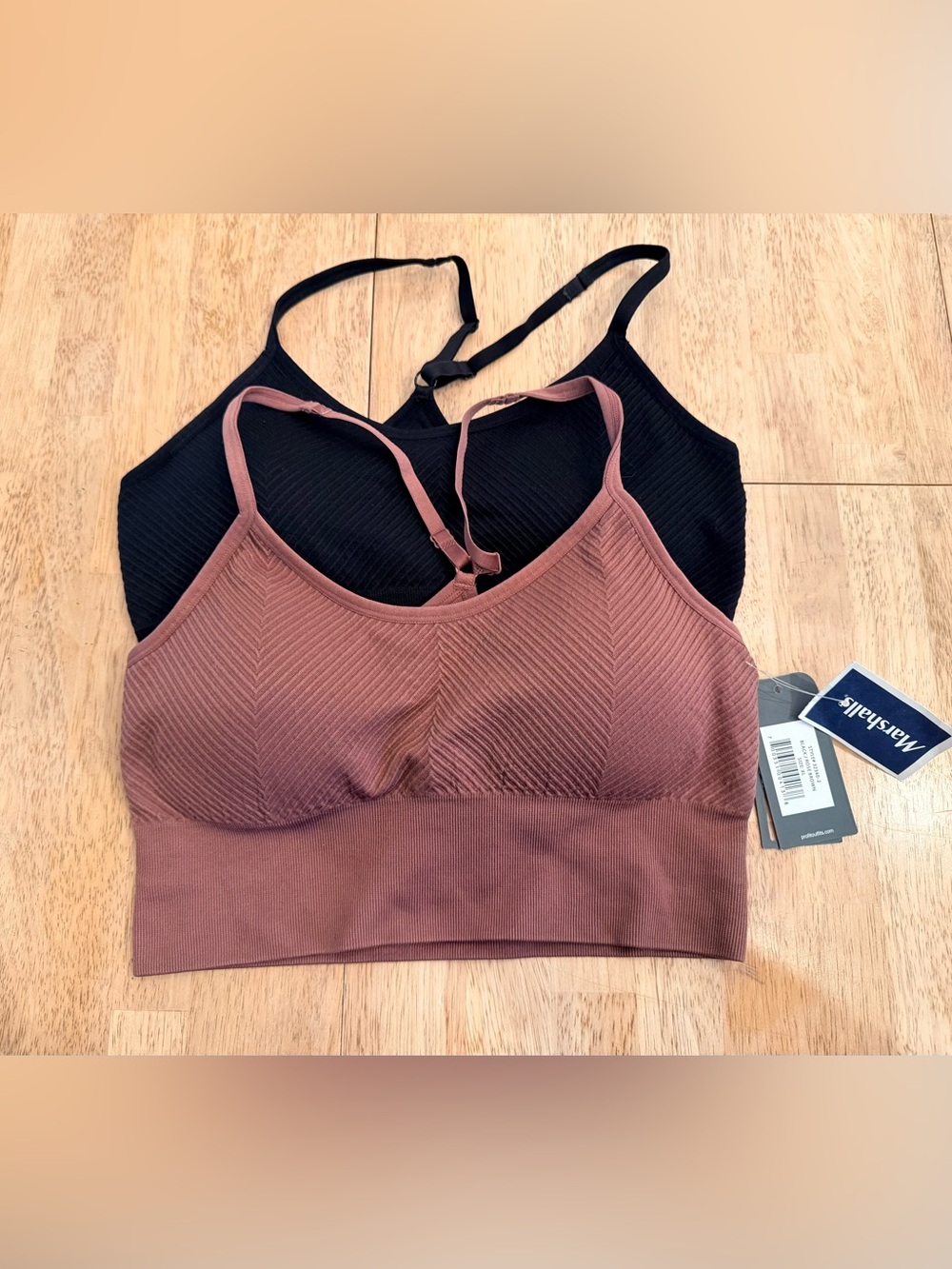 Seamless Ribbed Support Bralette - Black & Mauve